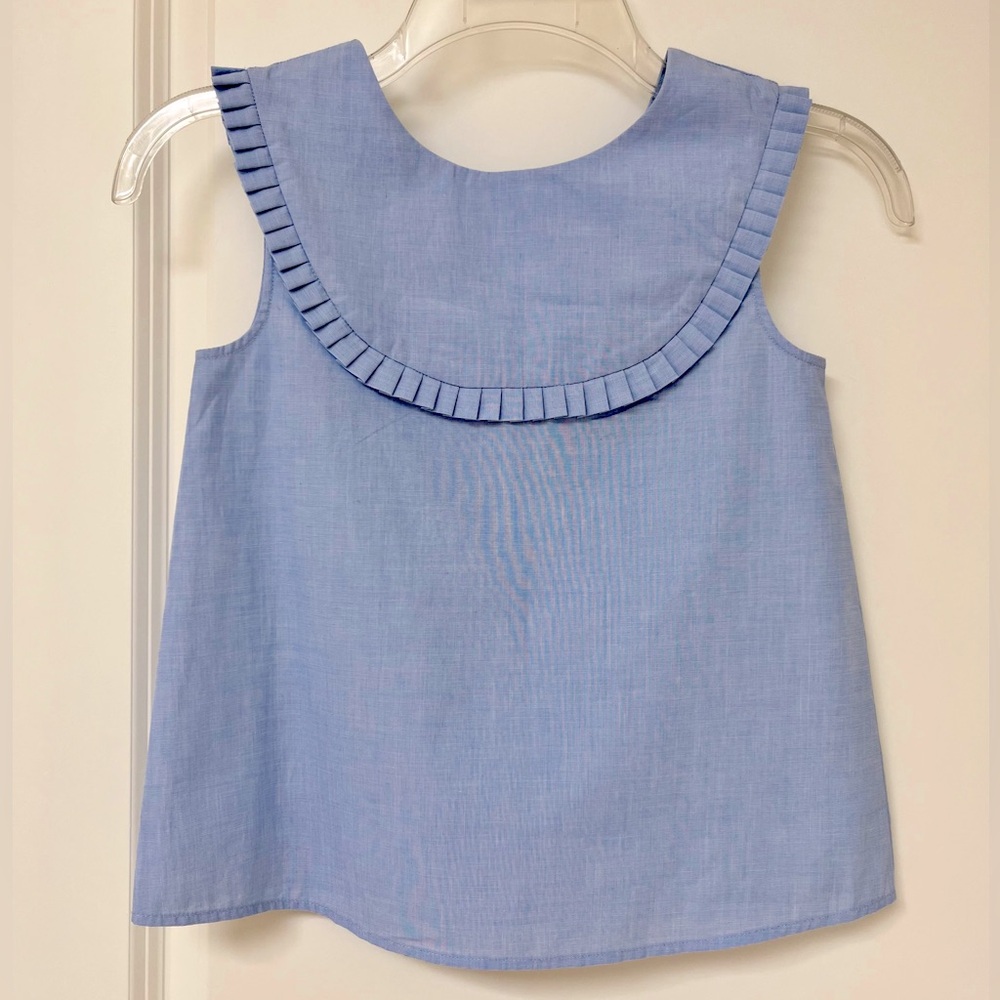 NWT Jacadi Paris Girls Blue Sleeveless Blouse Cotton Poplin French Chic